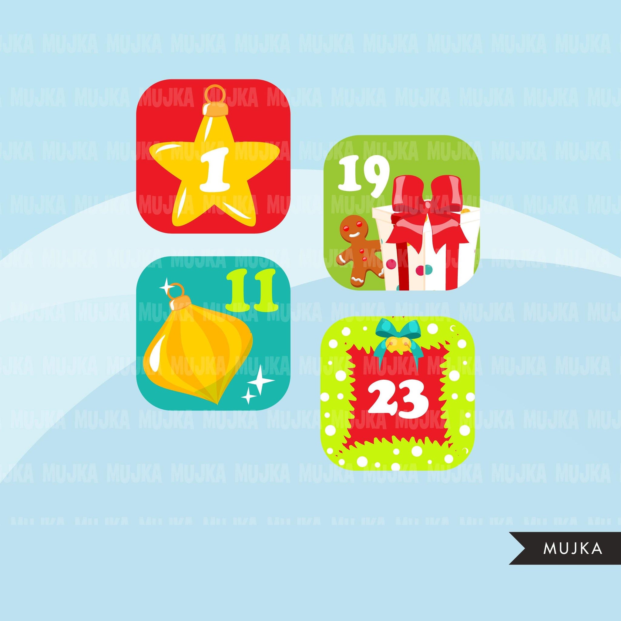 Christmas Clipart, Advent Calendar graphics, Noel graphics, png sublimation clip art