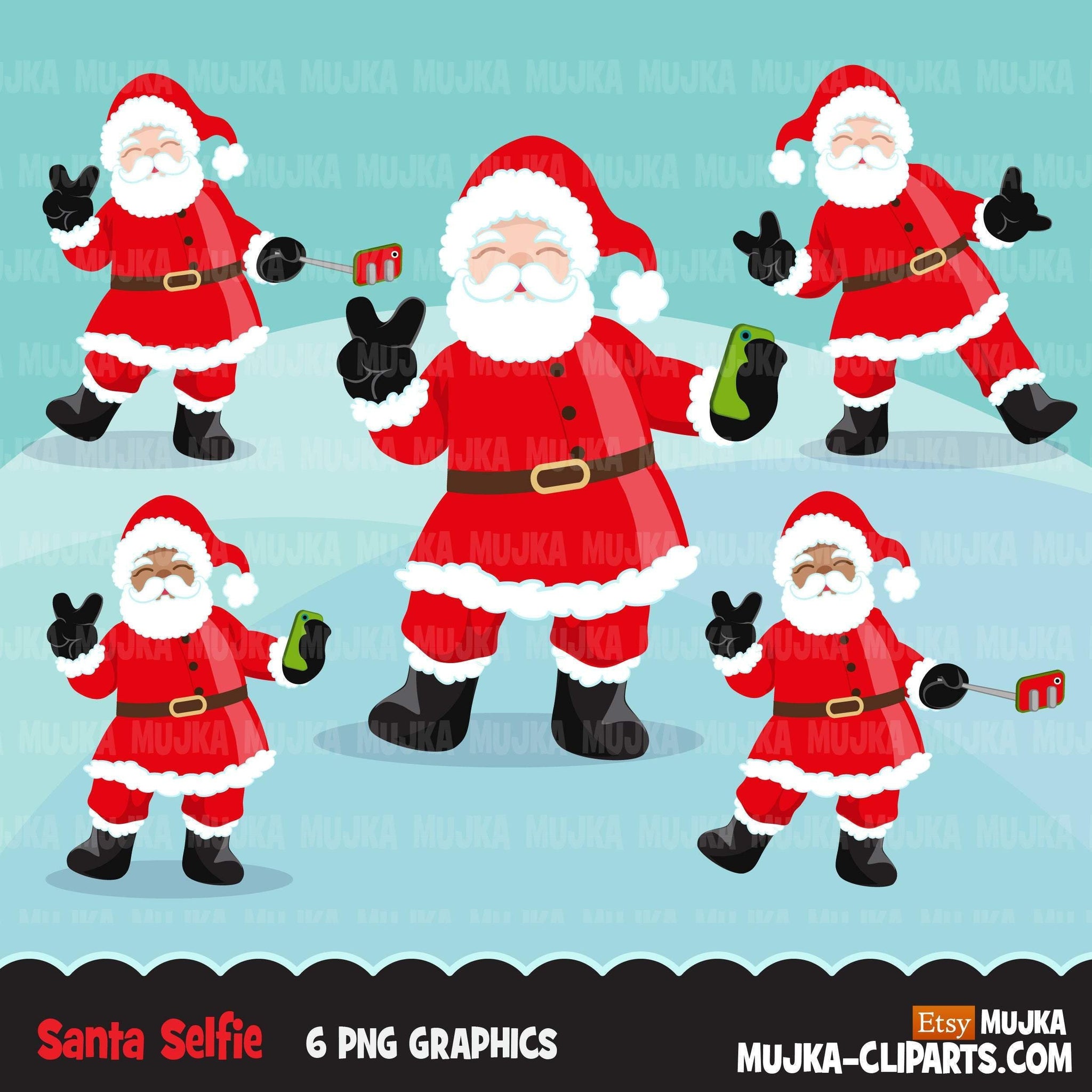 Santa selfie Clipart, Christmas selfie graphics, Santa with cellphone, Noel graphics, Holiday characters, png sublimation clip art