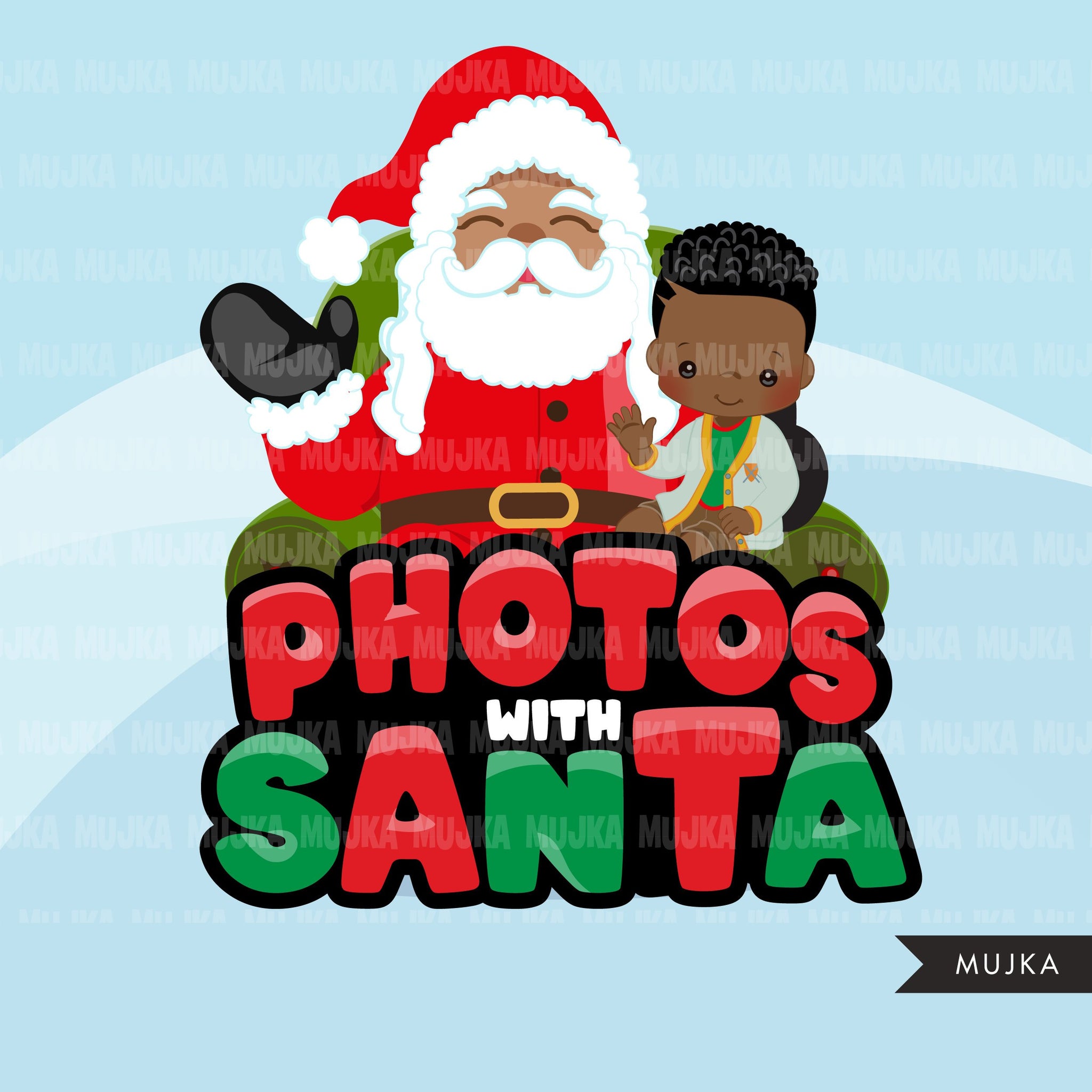 Christmas Clipart, Photos with Black Santa, Sitting Santa, Christmas Black kids, Noel graphics, Holiday characters, png sublimation clip art