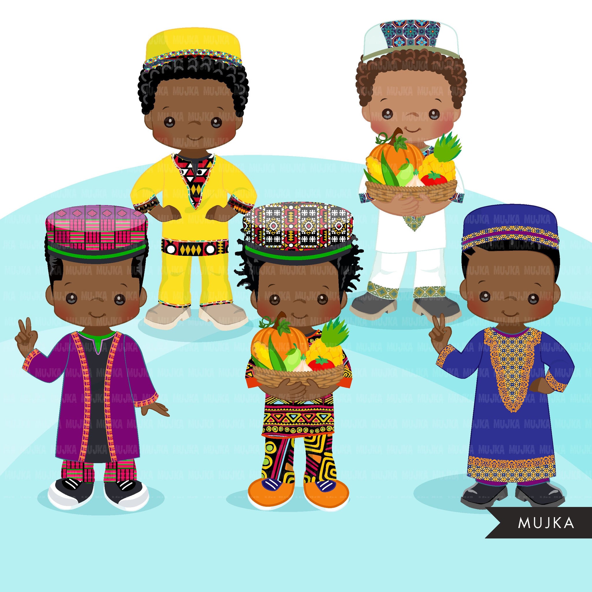 Kwanzaa Clipart, African culture, African holiday, heritage graphics, Kwanzaa black boys png sublimation clip art, black history