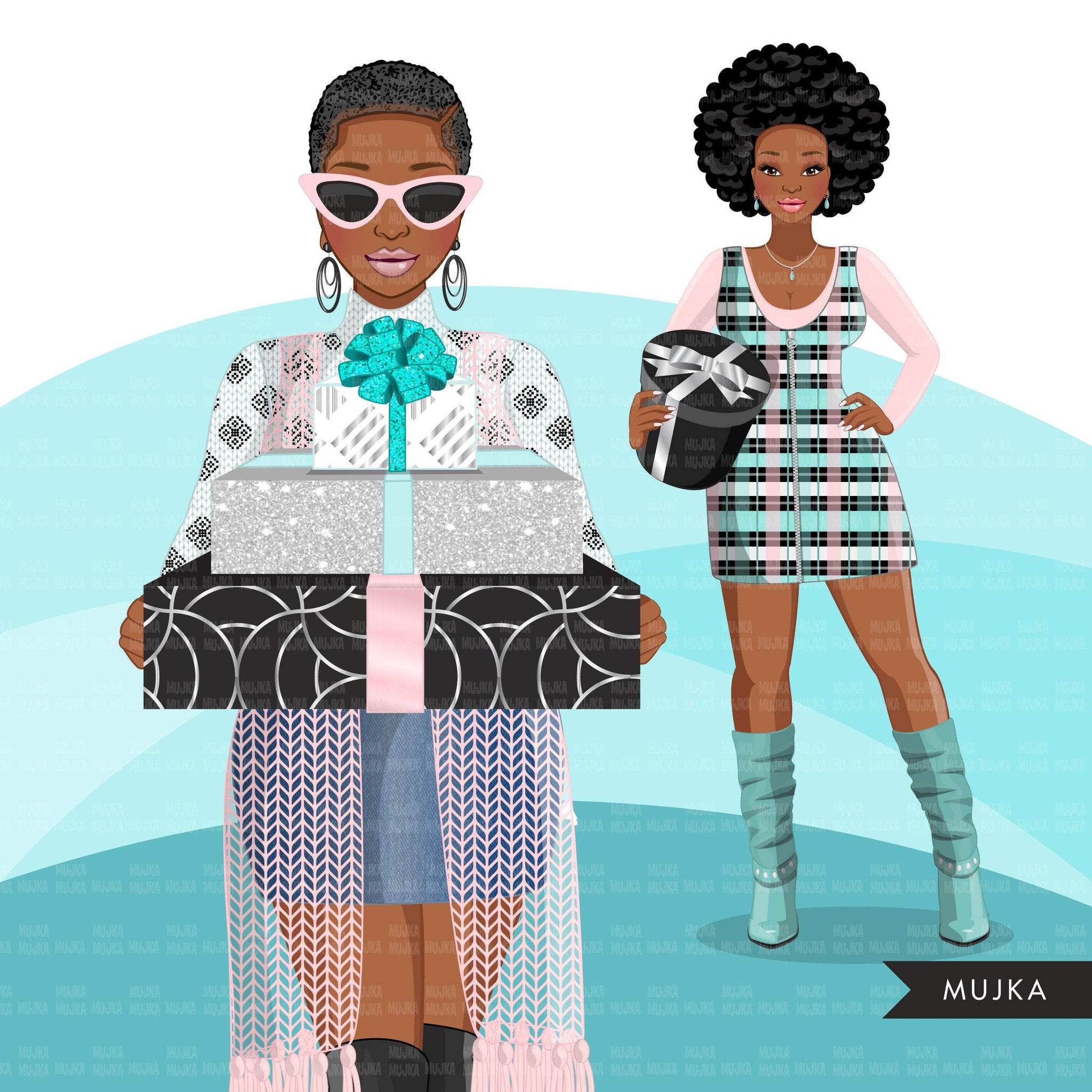 Black Women Winter Outfits Clipart PNG Graphic by mirazooze