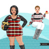 Fashion Clipart, Christmas party, curvy woman, sisters, friends, sisterhood Sublimation designs for Cricut & Cameo, commercial use PNG
