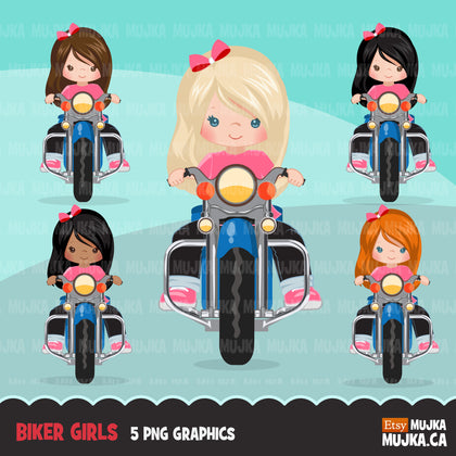 Bikers Clipart Bundle, Biking kids, harley bikers, kids riding, black girl, boy motorcycle outdoor commercial use graphics, png clip art