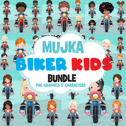 Bikers Clipart Bundle, Biking kids, harley bikers, kids riding, black girl, boy motorcycle outdoor commercial use graphics, png clip art