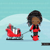 Christmas Clipart, Black girl with Sled, Christmas kids, Noel graphics, Holiday characters, png sublimation clip art