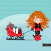 Christmas Clipart, girl with Sled, Christmas kids, Noel graphics, Holiday characters, png sublimation clip art