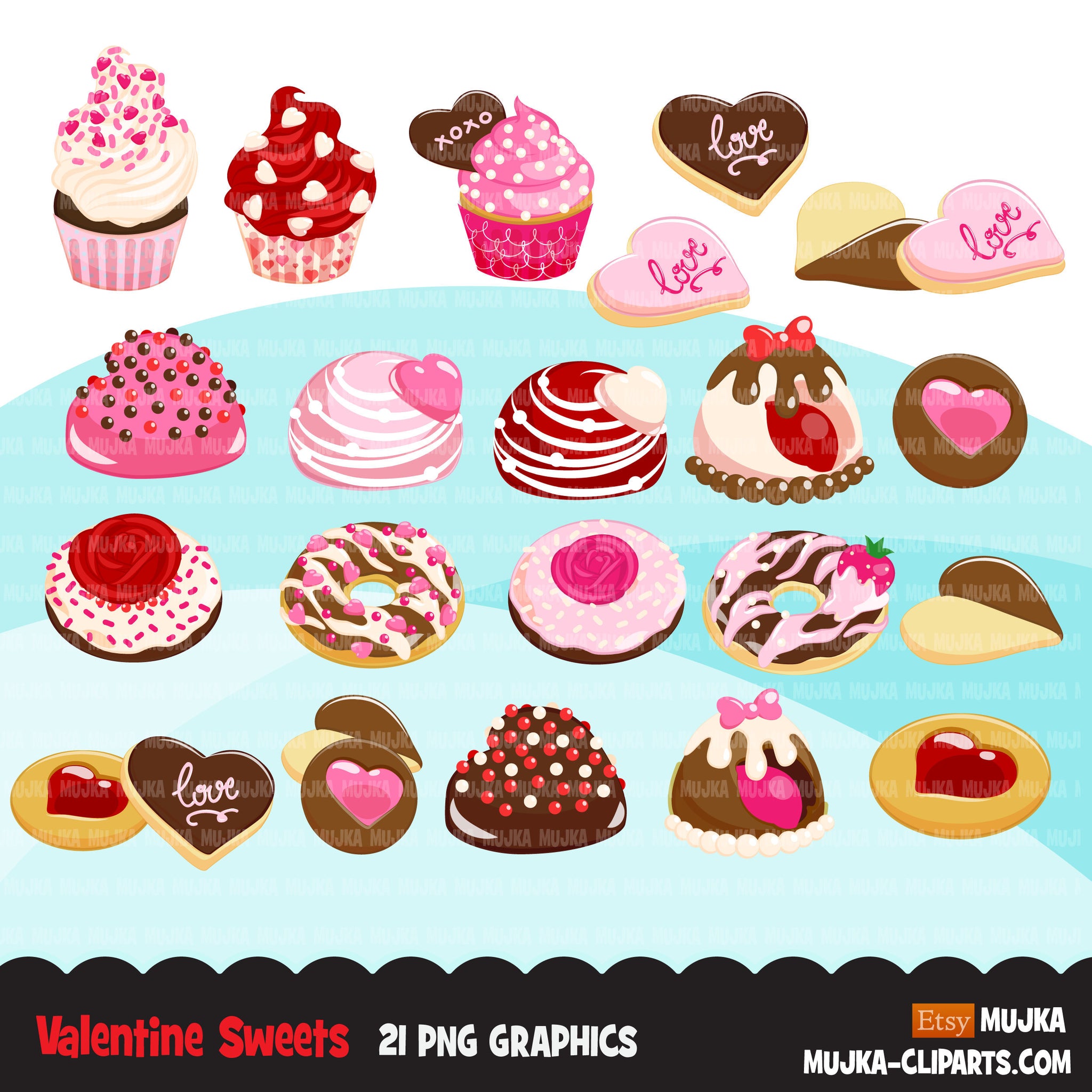 Valentine sweets clipart, donuts, truffles, chcocolate, cookies, Valentine's Day cookies, png clip art