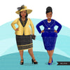 Fashion Clipart, Church ladies, curvy Black woman graphics, religious sisters, Sublimation designs for Cricut & Cameo, commercial use PNG