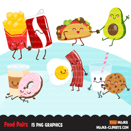 Food pairs clipart, Food couples, egg and bacon, milk and cookies Valentine's Day couples PNG clip art