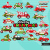 Drive-by Christmas Party parade clipart, quarantine party, drive through Christmas party truck, car graphics, black santa, PNG clip art
