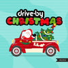 Drive-by Christmas Party parade clipart with kids, quarantine party, drive through Christmas party truck, black santa, PNG clip art