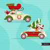 Drive-by Christmas Party parade clipart with kids, quarantine party, drive through Christmas party truck, black santa, PNG clip art