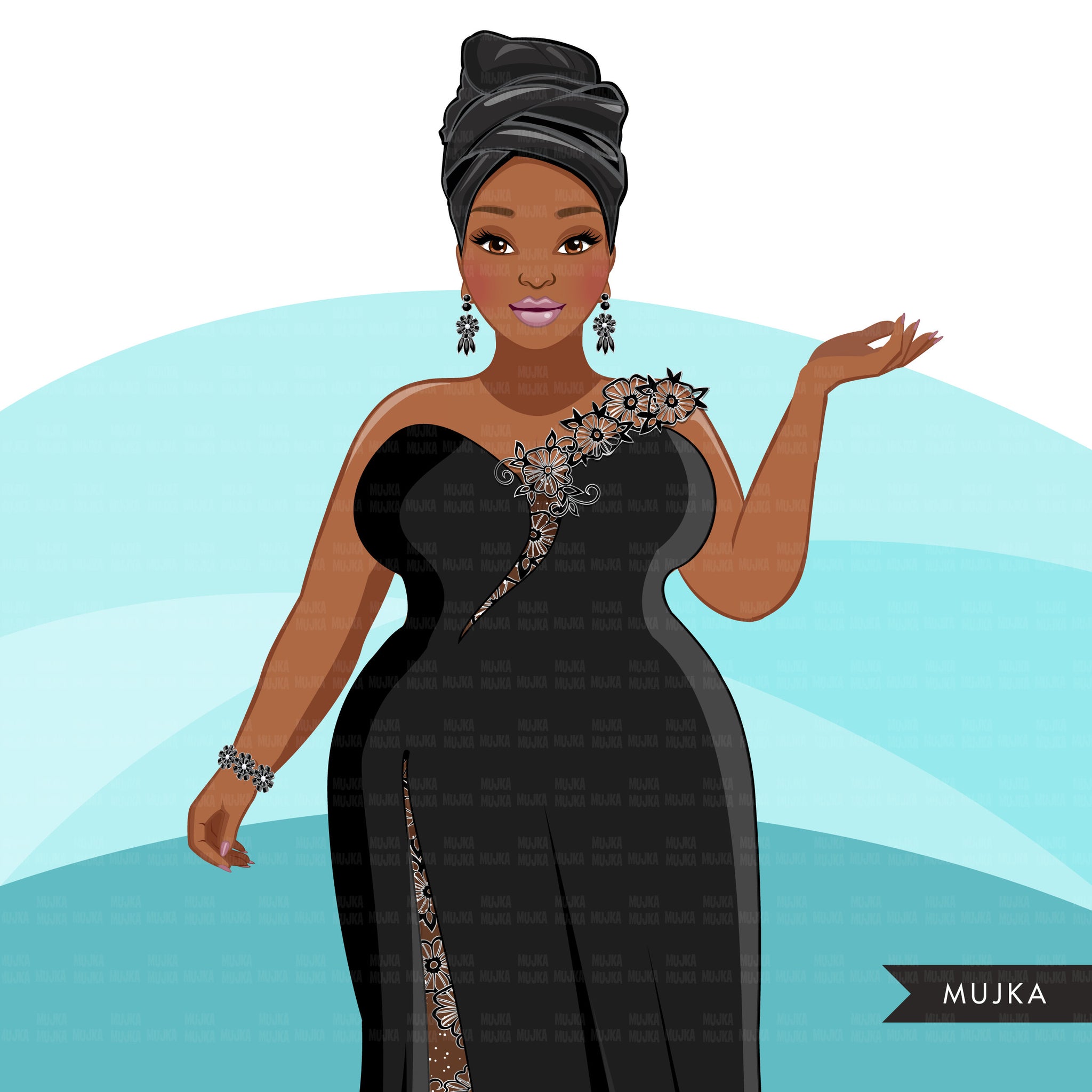 Fashion Clipart, Black woman evening gown, sisters, friends, Sublimation designs for Cricut & Cameo, commercial use PNG