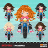 Pacote de clipart de motociclistas, crianças de bicicleta, motociclistas de harley, crianças andando, menina negra, gráficos de uso comercial ao ar livre de motocicleta de menino, png clip art