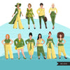 Fashion Clipart, woman graphic, green yellow dress, sisters, friends, sisterhood Sublimation designs for Cricut & Cameo, commercial use PNG