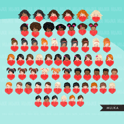 Valentine Clipart, peeking kids BUNDLE, Valentine's Day boys, girls, valentine gifts, commercial use graphics, png clip art