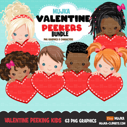 Valentine Clipart, peeking kids BUNDLE, Valentine's Day boys, girls, valentine gifts, commercial use graphics, png clip art