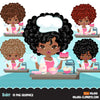 Afro Black Woman baker avatar clipart with baking supplies, print and cut, baking black girl clip art