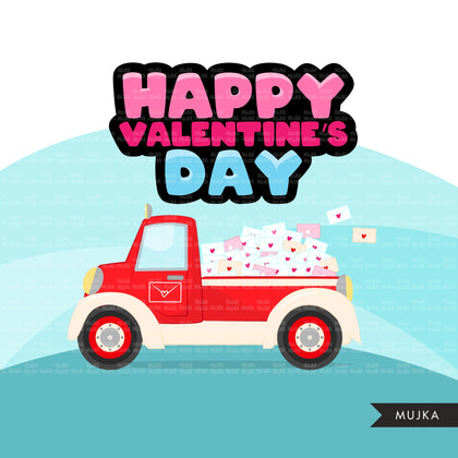 Drive-by Valentine's Day Party parade clipart, quarantine party, drive thru party truck, hearts, valentine gifts PNG clip art