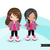 Fashion little girl clipart with pink leopard jacket, boots, sunglasses, birthday clipart, digital PNG