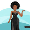 Fashion Clipart, Black woman evening gown, sisters, friends, Sublimation designs for Cricut & Cameo, commercial use PNG