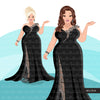 Fashion Clipart, woman black lace, evening gown, sisters, friends, Sublimation designs for Cricut & Cameo, commercial use PNG