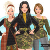 Fashion Clipart, woman, CAMO fashion, military wife, military sisters, friends, Sublimation designs for Cricut & Cameo, commercial use PNG
