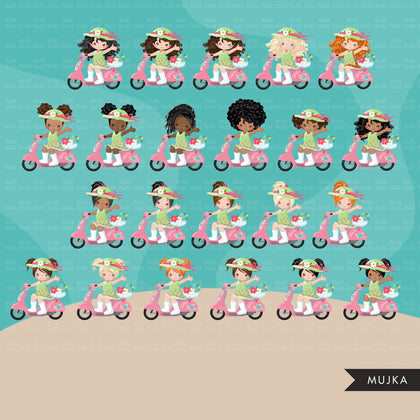 Pacote de clipart de melhores amigos, Scooter Girls, Spring Png, presentes de dia dos namorados, irmãos, gráficos de sublimação, scooter rosa png clip art