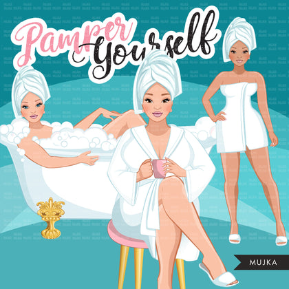 Spa Clipart, bath, self care graphics, spa fashion woman, sisters, friends, Sublimation designs for Cricut & Cameo, commercial use PNG
