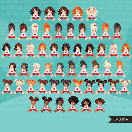 Valentine Clipart, little girls bundle, sisters, friends sublimation, Valentine's Day gifts, commercial use graphics, png clip art