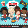 Video game clipart bundle, Gamer boys, gamer Girls, house party, game night birthday, popcorn hotdog png afro girl clip art