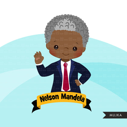 Black history clipart, black history figures Martin Luther King Jr, Nelson Mandela, Muhammad Ali, John Lewis, Guion Bluford clip art PNG