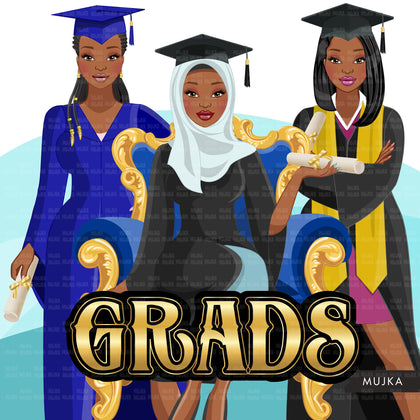 Graduation clipart, Graduates 2021, Grads friends, black woman graduates  Sublimation designs for Cricut & Cameo, commercial use PNG