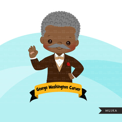 Black history clipart, black history male figures Frederick Douglass, Barack Obama, George Washington Carver, Thurgood Marshall clip art PNG