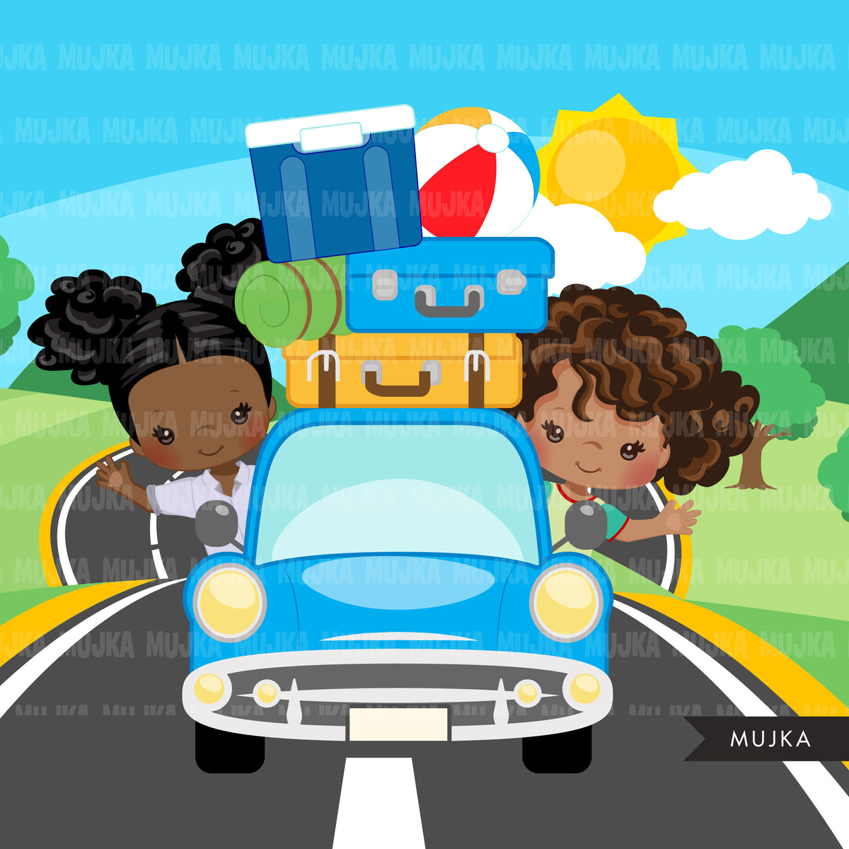 Road Trip Clipart, vacation clipart, best friends, traveling boy & gir ...