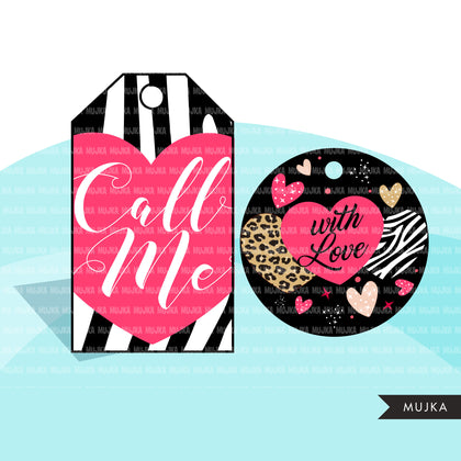 Printable Valentine's day gift tags, Heart gift tags clipart, best friend gifts, holiday tags, png printable
