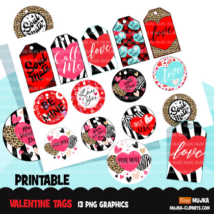 Printable Valentine's day gift tags, Heart gift tags clipart, best friend gifts, holiday tags, png printable