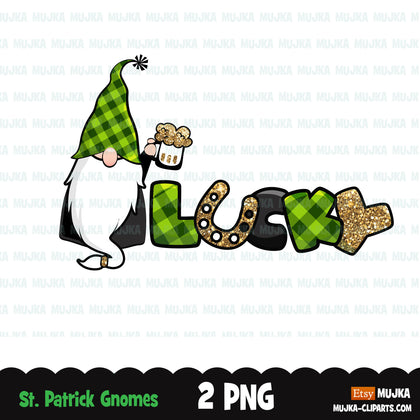 St Patricks Day Gnome sublimation designs, gnome png, png shirt design, lucky plaid pattern, digital download files for cricut