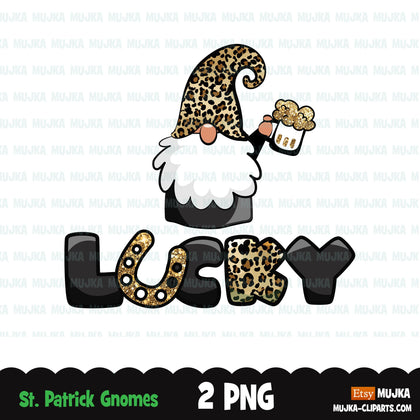 St Patricks Day Gnome sublimation designs, gnome png, png shirt design, lucky leopard pattern, digital download files for cricut