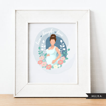Mothers Day clipart, mother's day sublimation designs digital download, pregnancy, baby shower favors, wall art, pregnant brunette woman png
