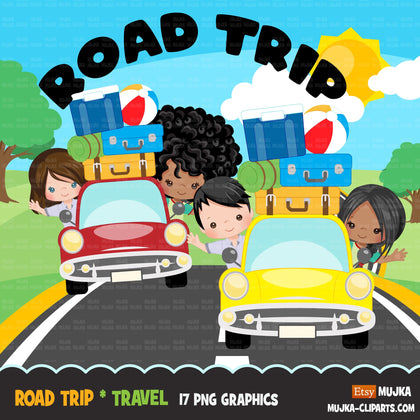Road Trip Clipart, vacation clipart, best friends, traveling boy & girl, teacher clipart, commercial use  sublimation clip art PNG