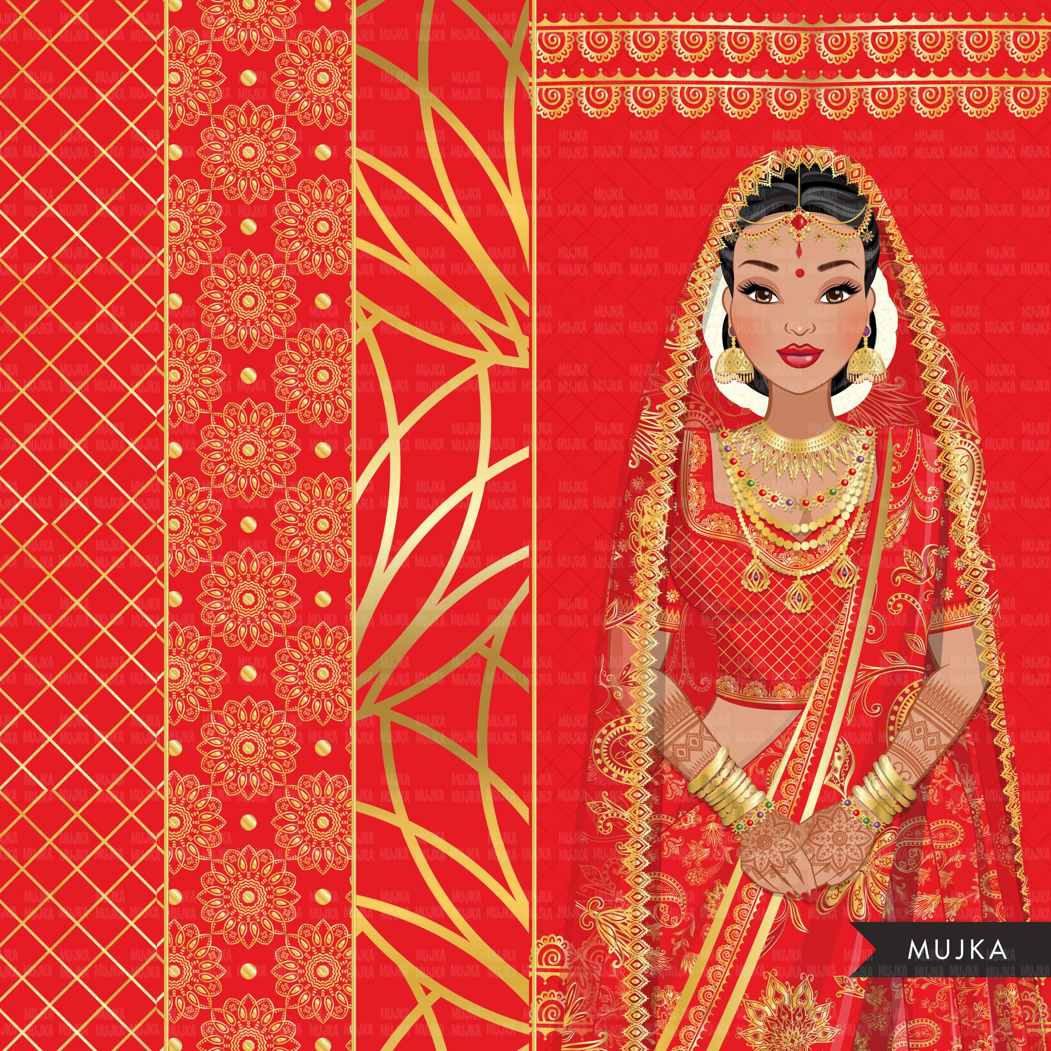 Indian bride clipart, Indian wedding dress, Indian wedding red background, Muslim bride designs, Sublimation designs digital download PNG