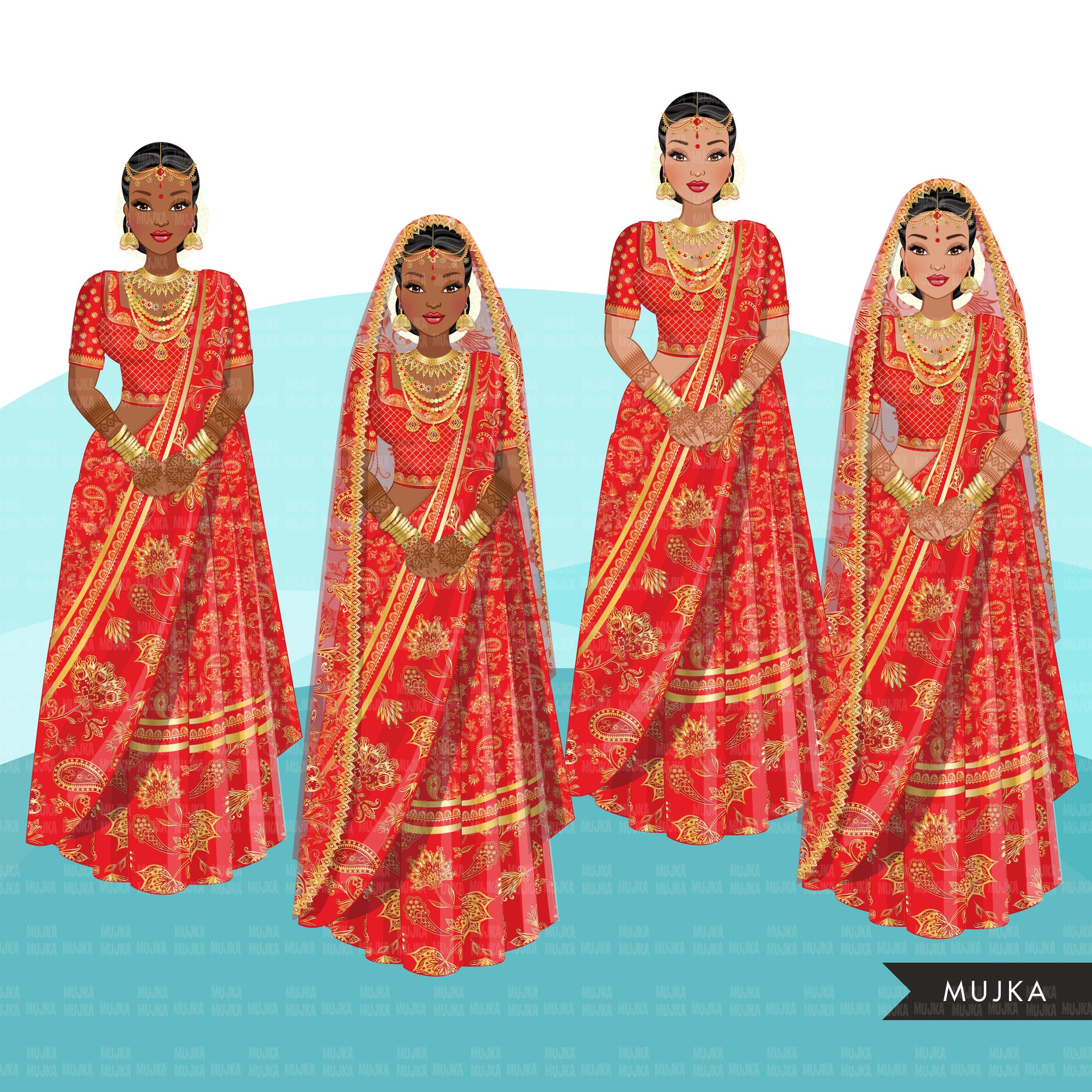 Indian bride clipart, Indian wedding dress, Indian wedding red backgro –  MUJKA CLIPARTS