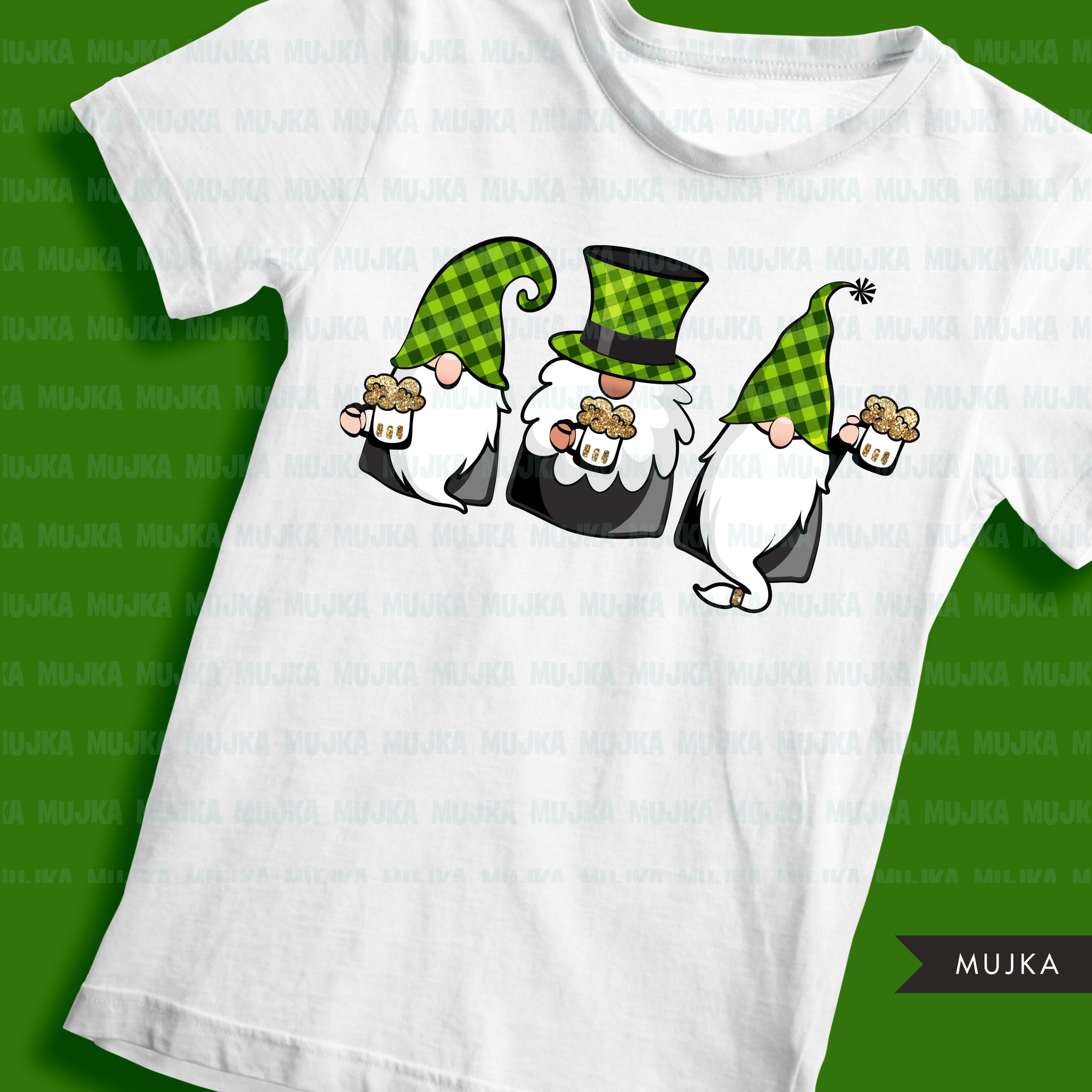 St Patricks Day Gnome sublimation designs, png shirt design, chillin with my gnomies, plaid pattern, digital download files for cricut