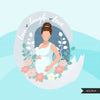 Mothers Day clipart, mother's day sublimation designs digital download, pregnancy, baby shower favors, wall art, pregnant brunette woman png