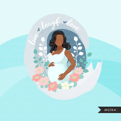 Mothers Day clipart, mother's day sublimation designs digital download, baby shower favors, wall art, pregnant black afro woman png