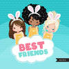 Easter clipart bundle, Best friends designs, easter bunny ears, black girl, afro girl, spring graphics