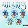Zodiac Signs, AQUARIUS Clipart BUNDLE, Astrology designs, Horoscope graphics, sublimation designs digital download,  Png for Cricut & Cameo