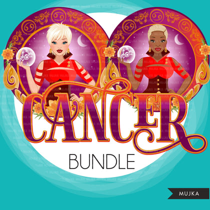 Zodiac Signs, CANCER Clipart BUNDLE, Astrology designs, Horoscope graphics, sublimation designs digital download,  Png for Cricut & Cameo