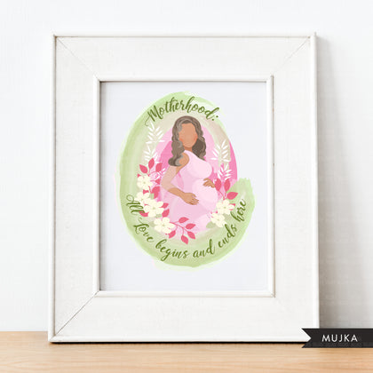 Mothers Day clipart, mother's day sublimation designs digital download, baby shower favors, wall art, pregnant Latino woman png